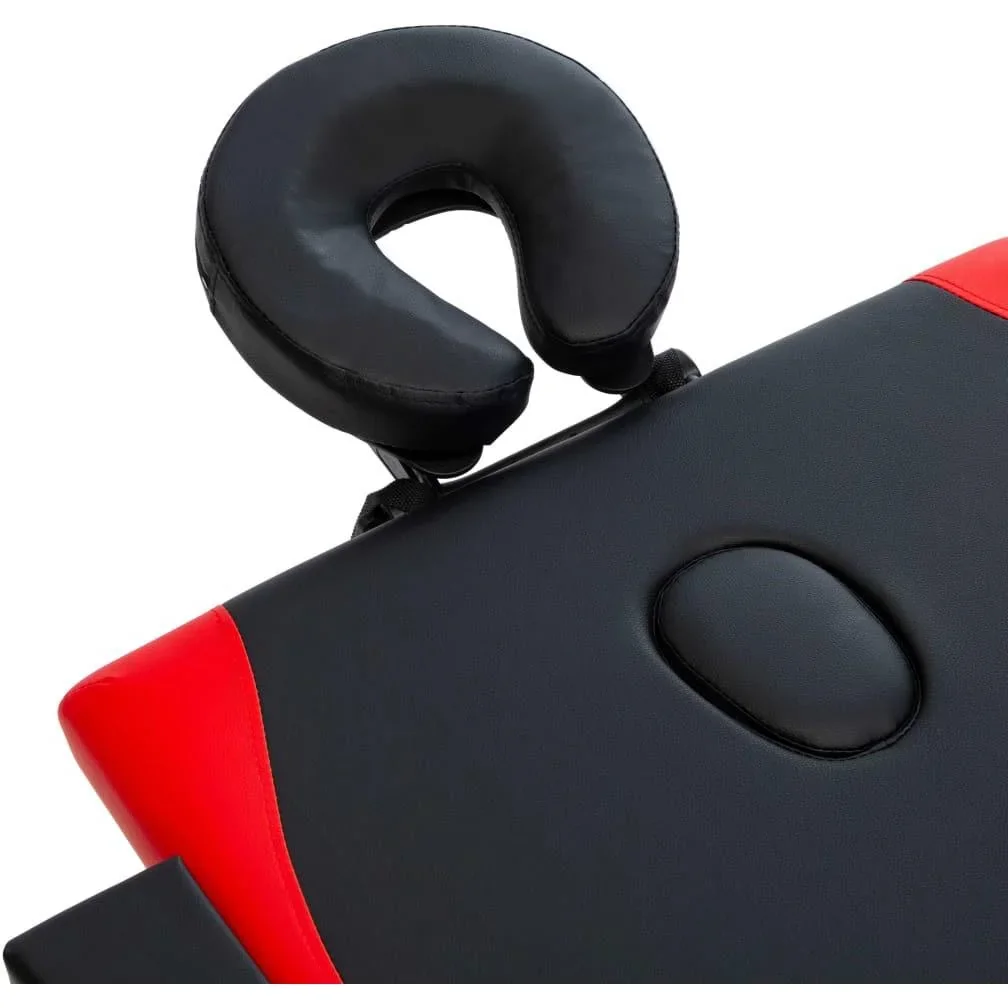 Klappbarer Massagetisch 2 Zonen Holz schwarz und rot - 1