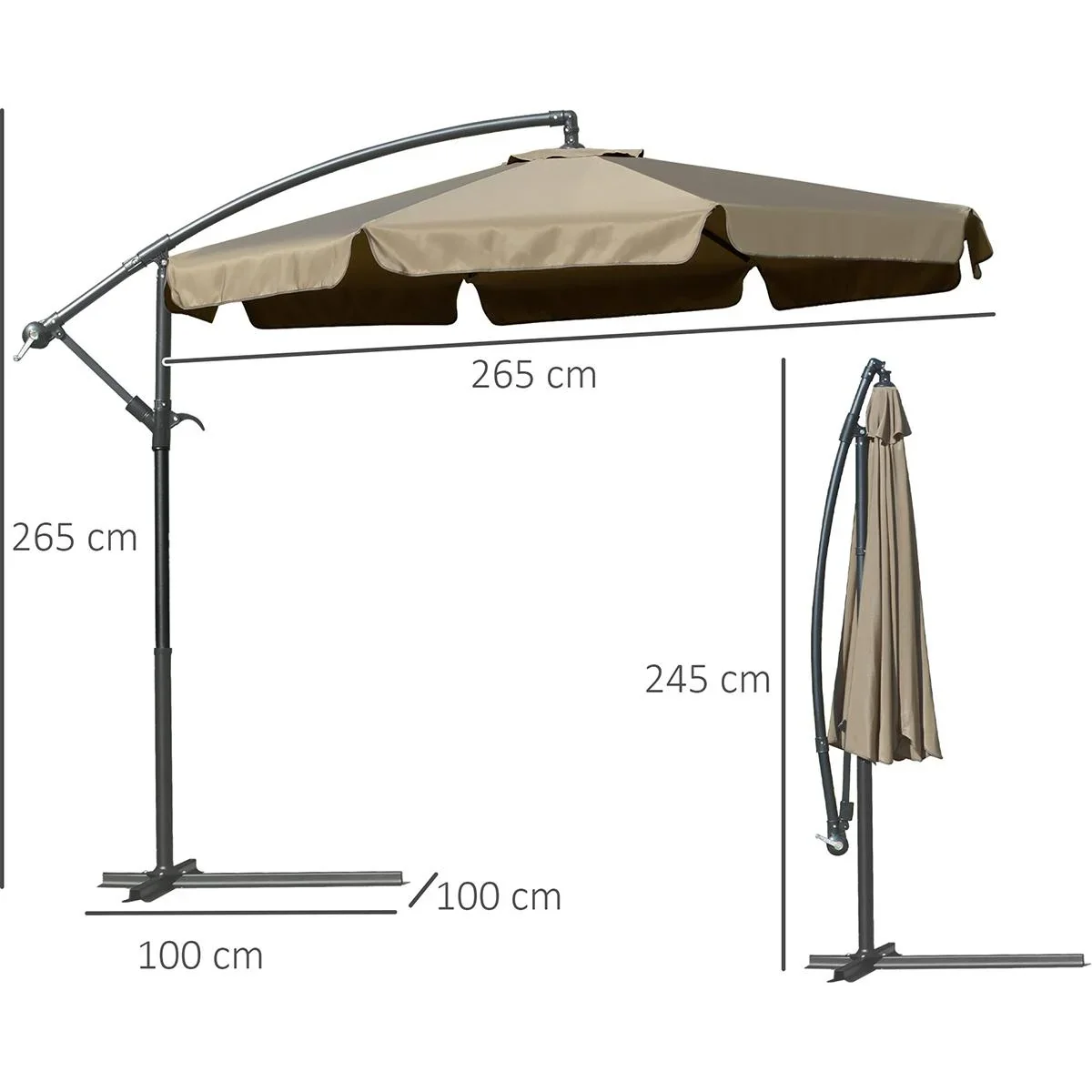 Sonnenschirm mit Handkurbel Ø2,65 x 2,65H m Kaffee - 2