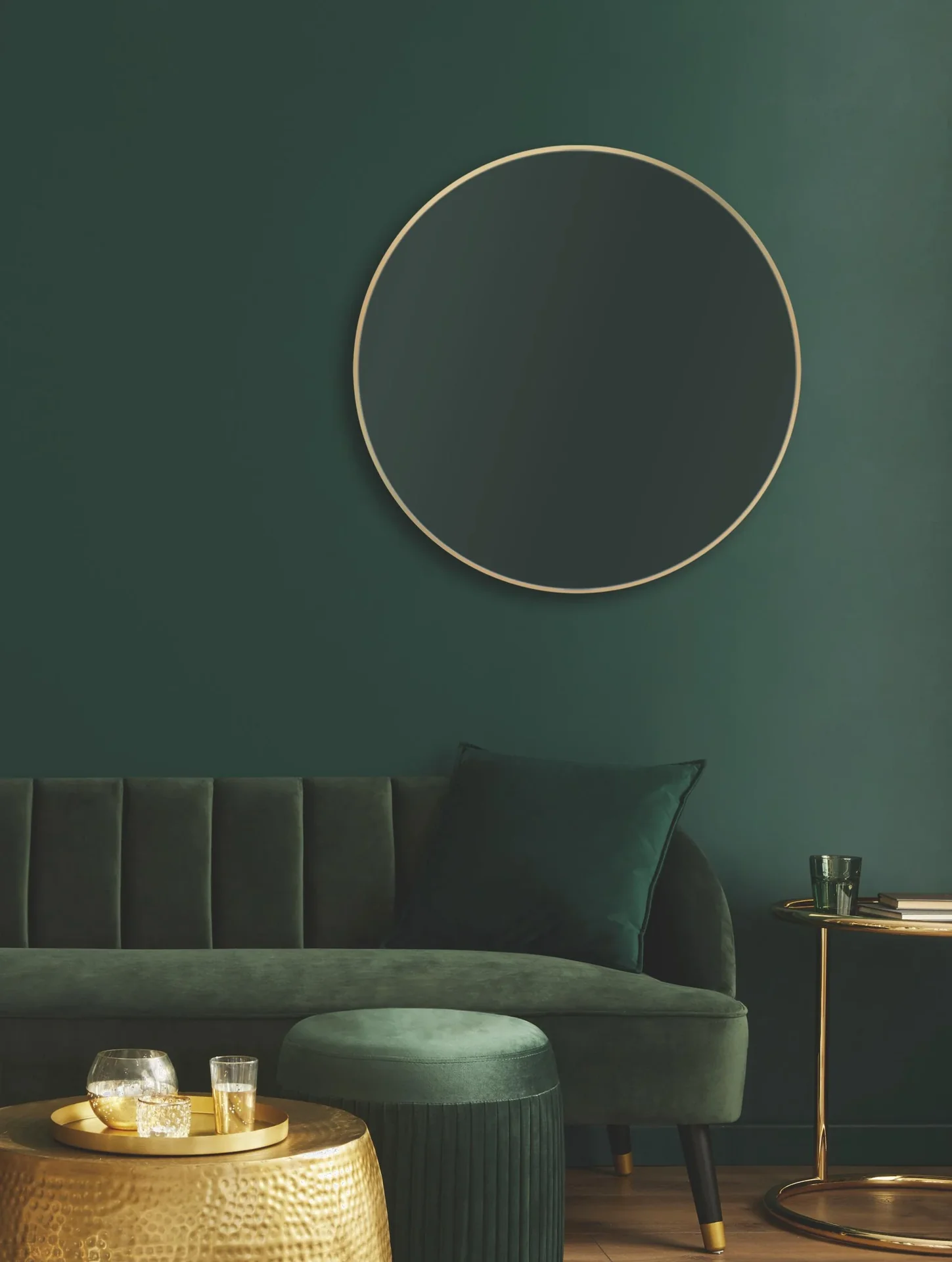 Dekorativer runder Wandspiegel in gold matt Ø 80 cm - hochwertiger robuster Aluminiumrahmen - 5