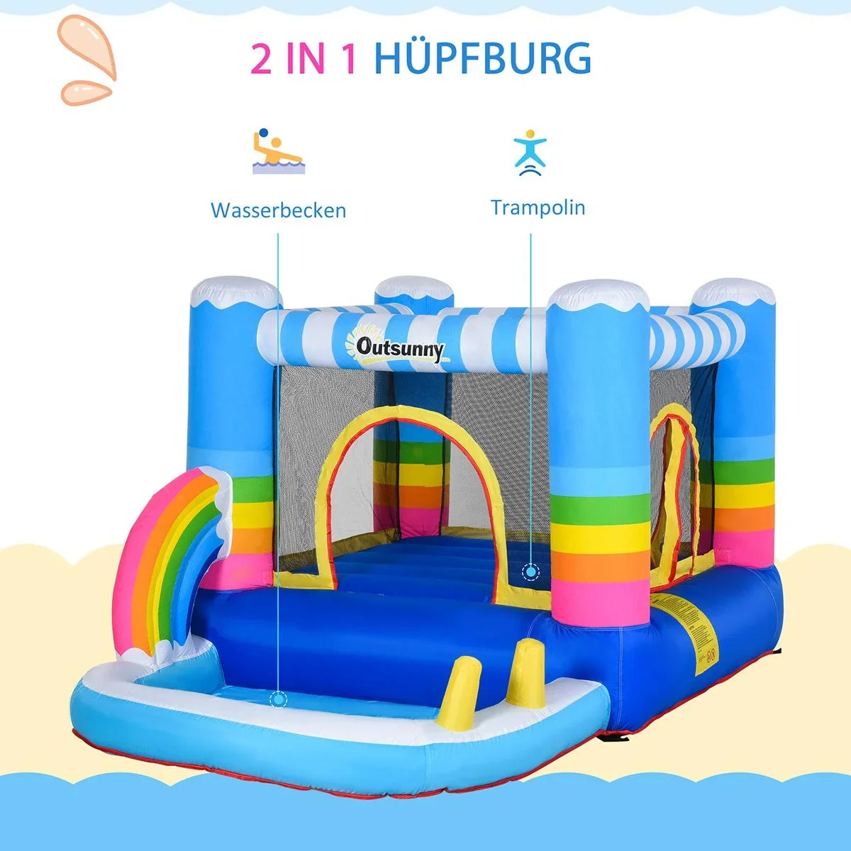 Kinderhüpfburg im Regenbogen-Design bunt - 2