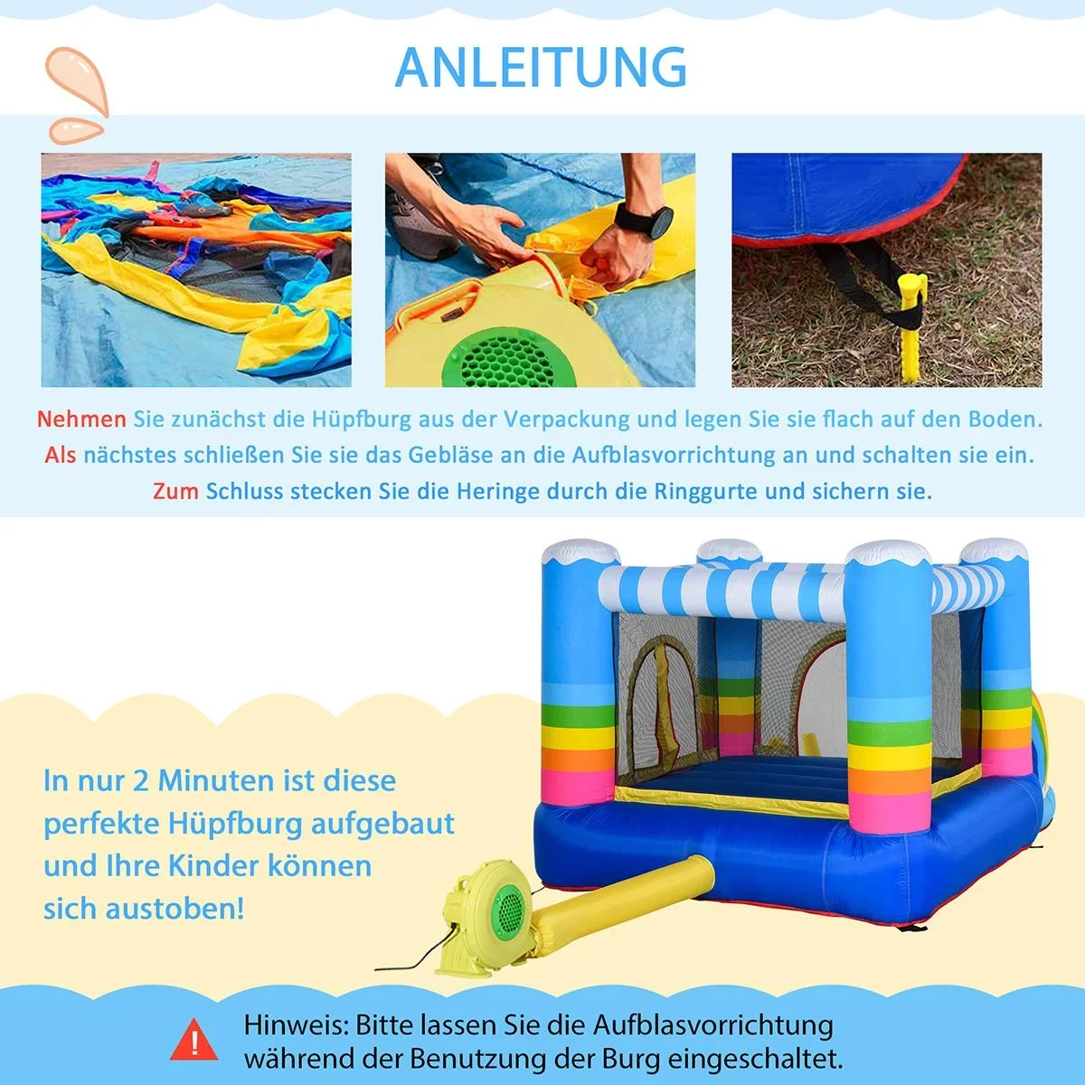 Kinderhüpfburg im Regenbogen-Design bunt - 3