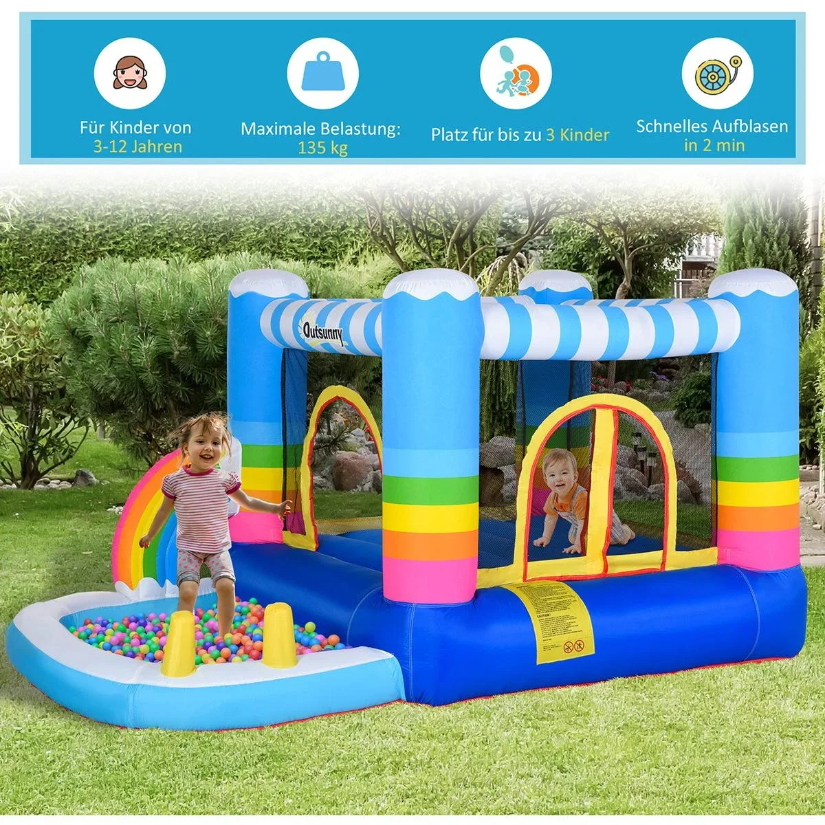 Kinderhüpfburg im Regenbogen-Design bunt - 4