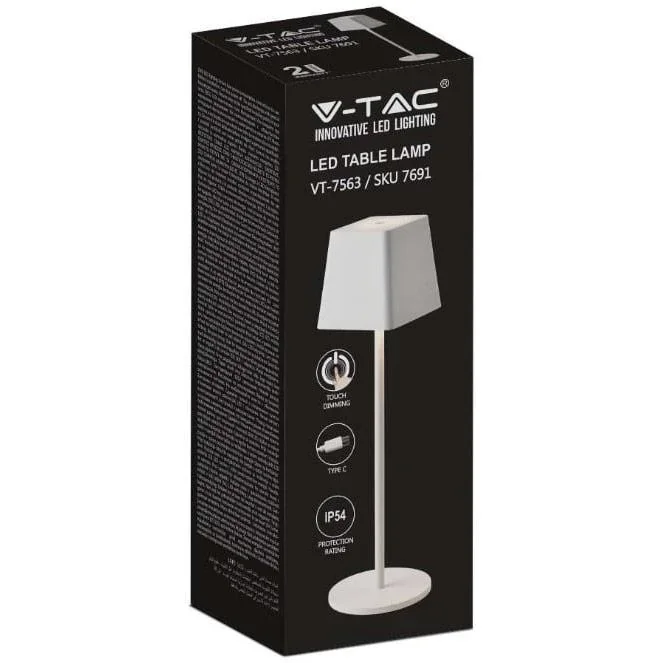 VT-7563 Tischleuchte - 3000K - Dimmbar durch Berührung - Wiederaufladbar - Weiß - 2