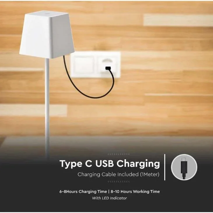 VT-7563 Tischleuchte - 3000K - Dimmbar durch Berührung - Wiederaufladbar - Weiß - 7
