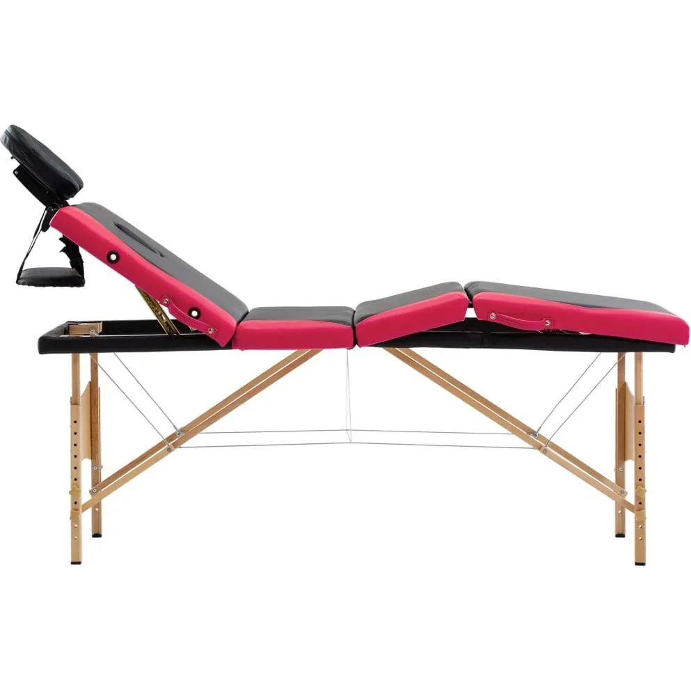 Klappbarer Massagetisch 4 Zonen Holz schwarz und rosa - 0