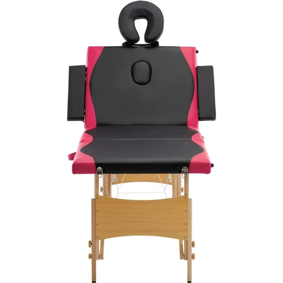Klappbarer Massagetisch 4 Zonen Holz schwarz und rosa - 2