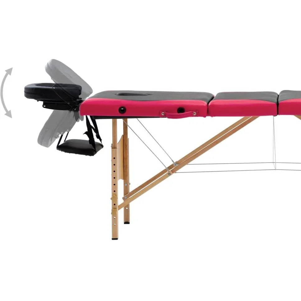 Klappbarer Massagetisch 4 Zonen Holz schwarz und rosa - 3