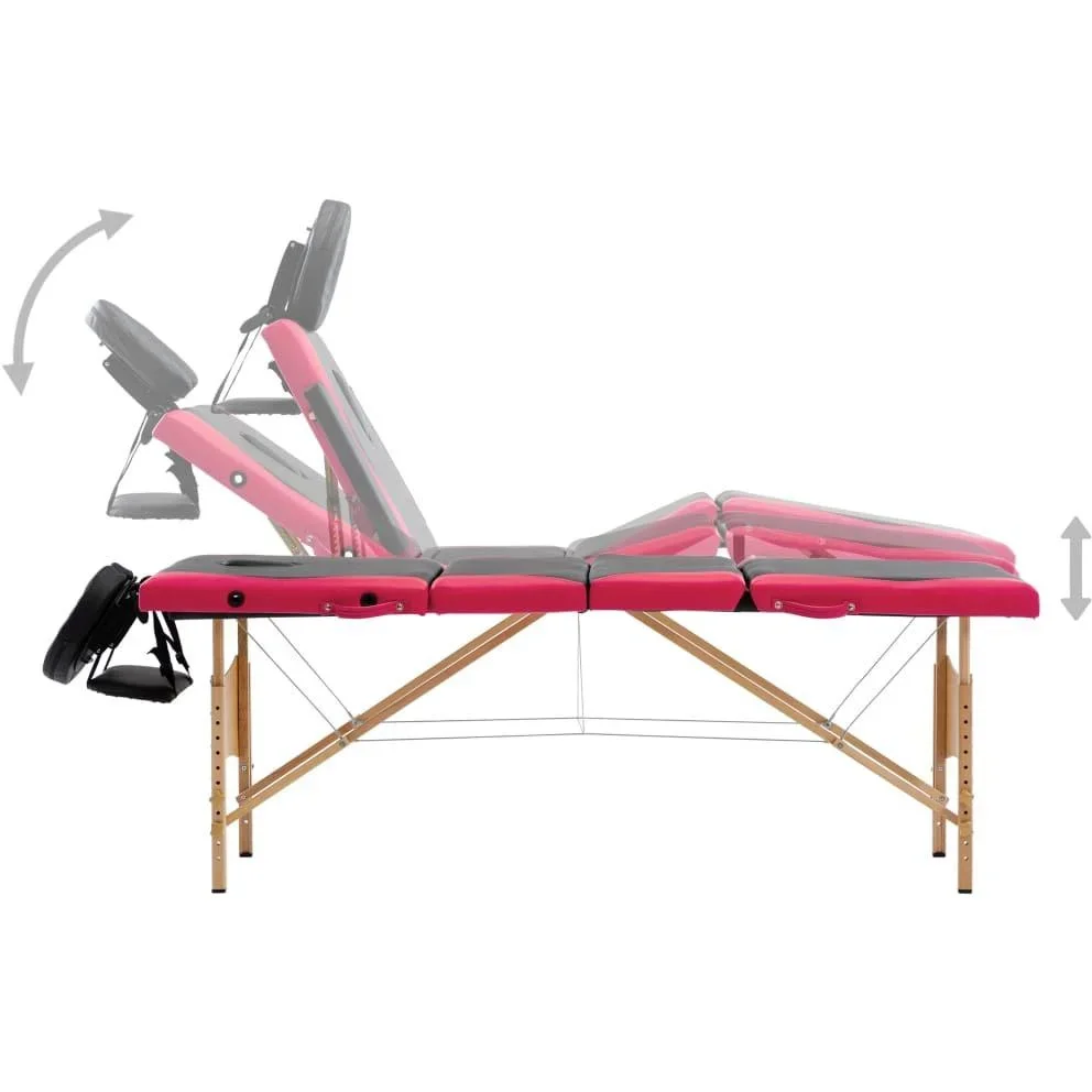 Klappbarer Massagetisch 4 Zonen Holz schwarz und rosa - 6