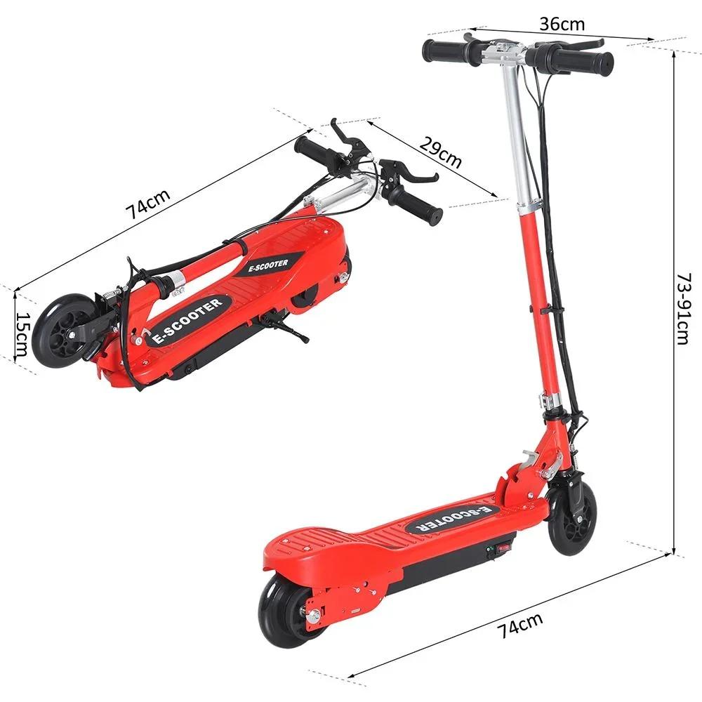 Elektroroller E-Scooter Cityroller klappbar Jugend Roller 12 km/h Kinder Metall Rot L74"W36"H73-91cm - 6