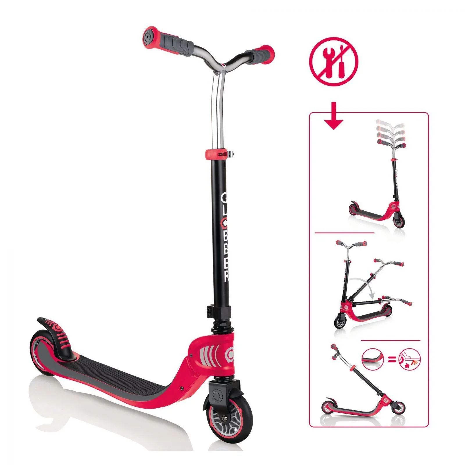 FLOW FOLDABLE 125, Tretroller, 125 mm, ABEC 5, höhenverstellbar, Klappmechanismus, schwarz-rot - 1