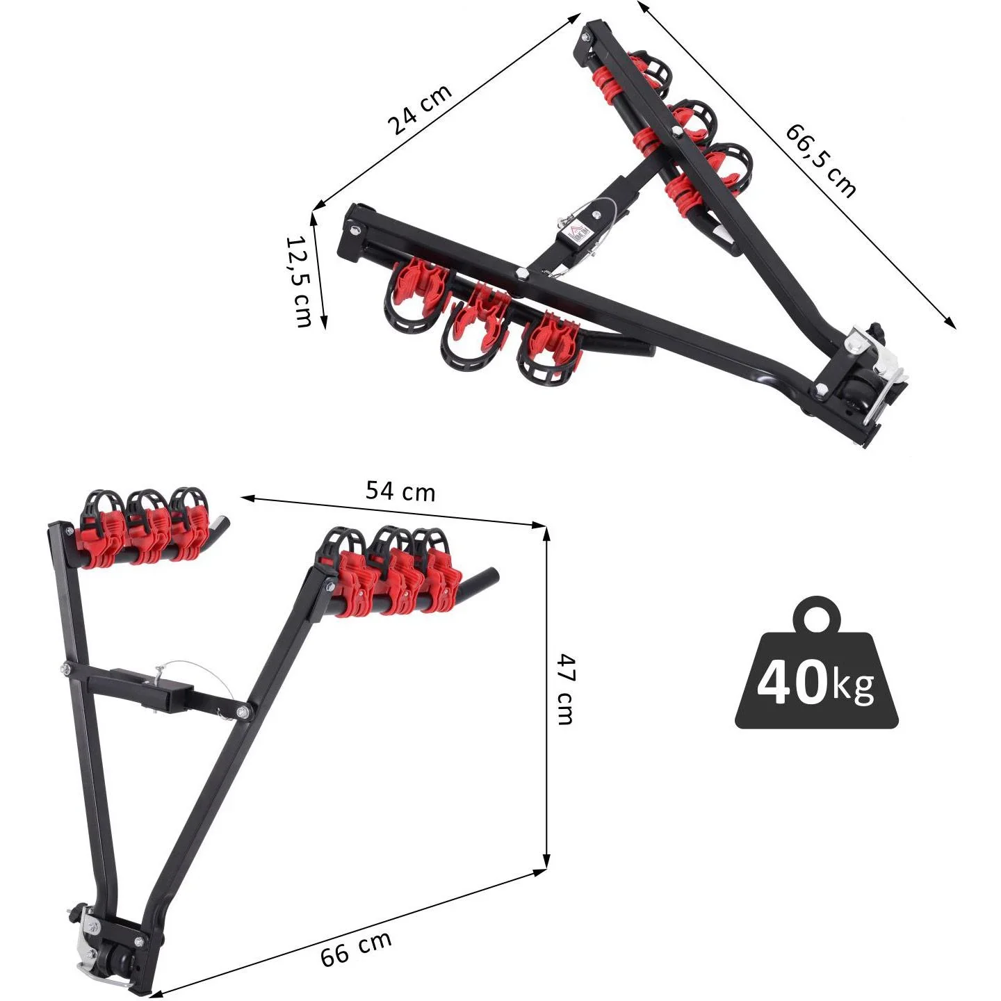 Fahrradheckträger für 3 Fahrräder Anhängerkupplungsträger Fahrradträger faltbar V-Form Metall + Kunststoff - 2
