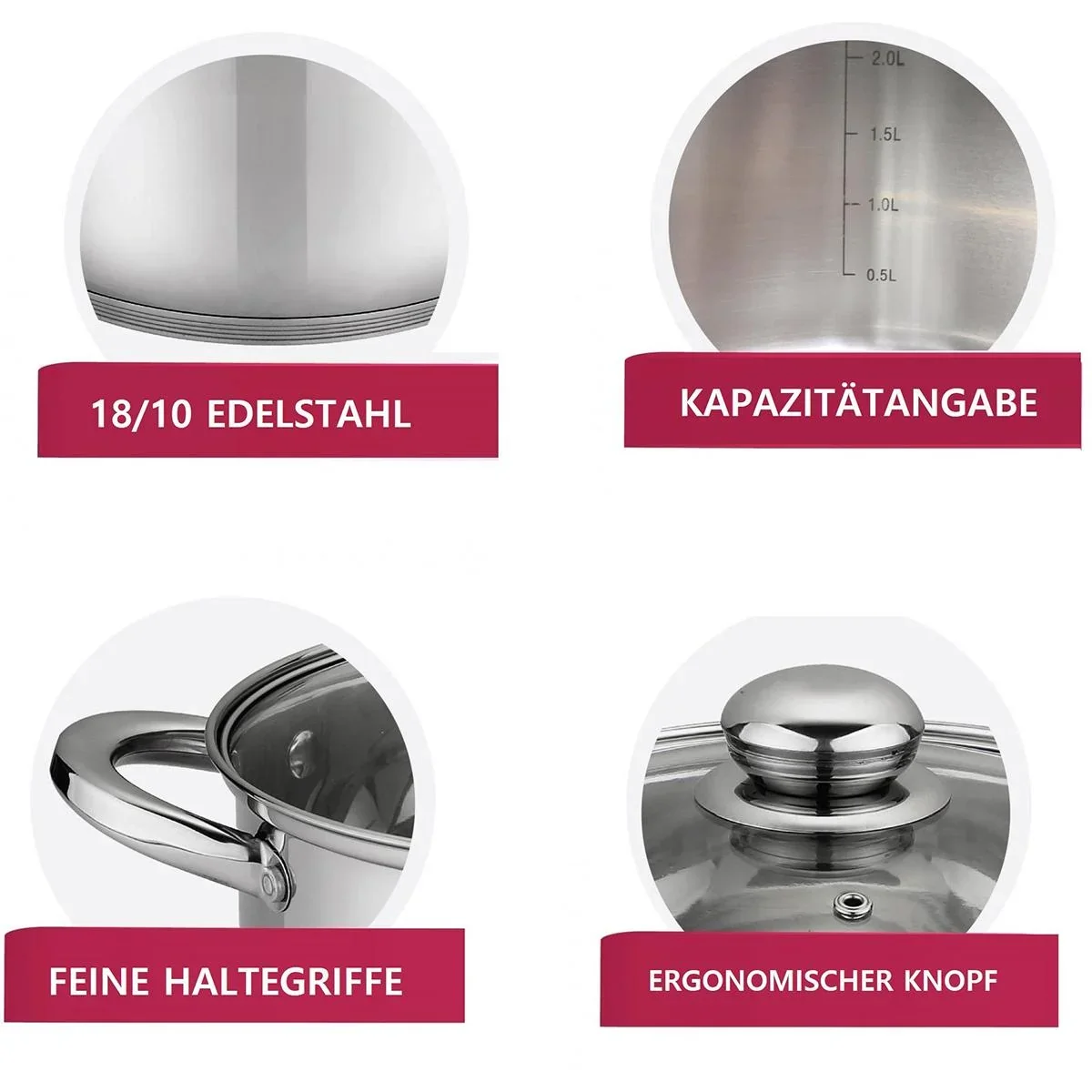 Platinum Kochtopf mit Nudelkocher - Edelstahl - 24cm - 1