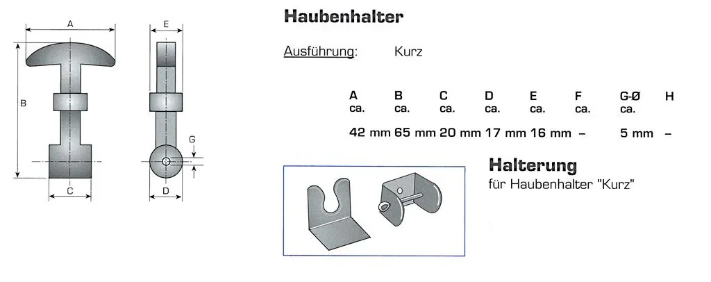 Haubenhalter, 65 mm lang, 2 Stück - 2