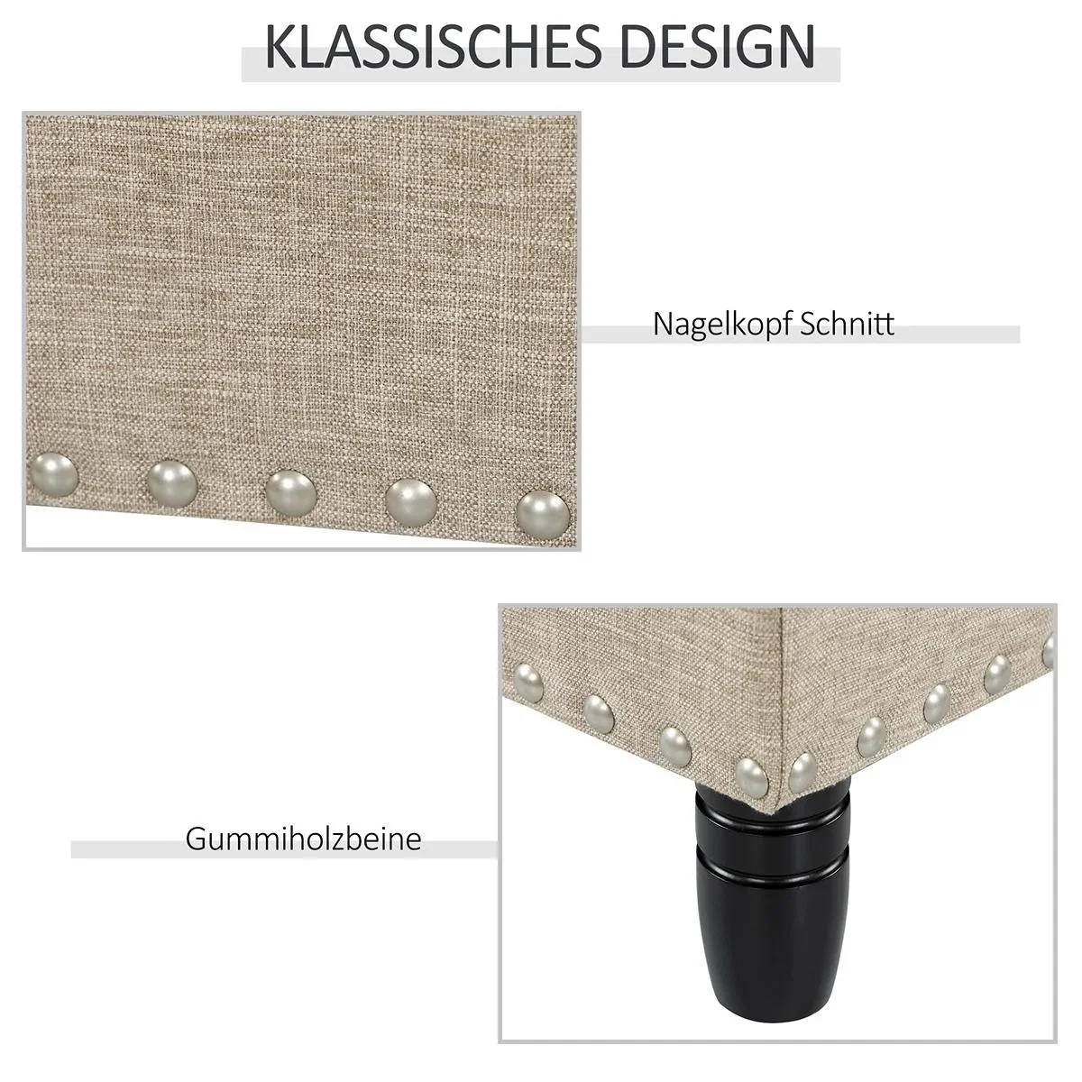 Sitzbank Polsterbank mit Stauraum Truhenbank Polyester Eukalyptusholz Beige 99 x 48 x 48 cm - 3