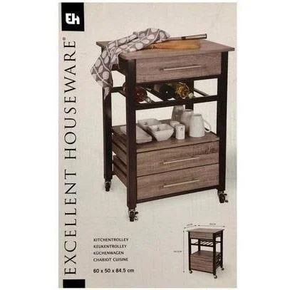 Excellent Houseware Luxury Kitchen Trolley - Metall und Holz 600X500X845MM - 0