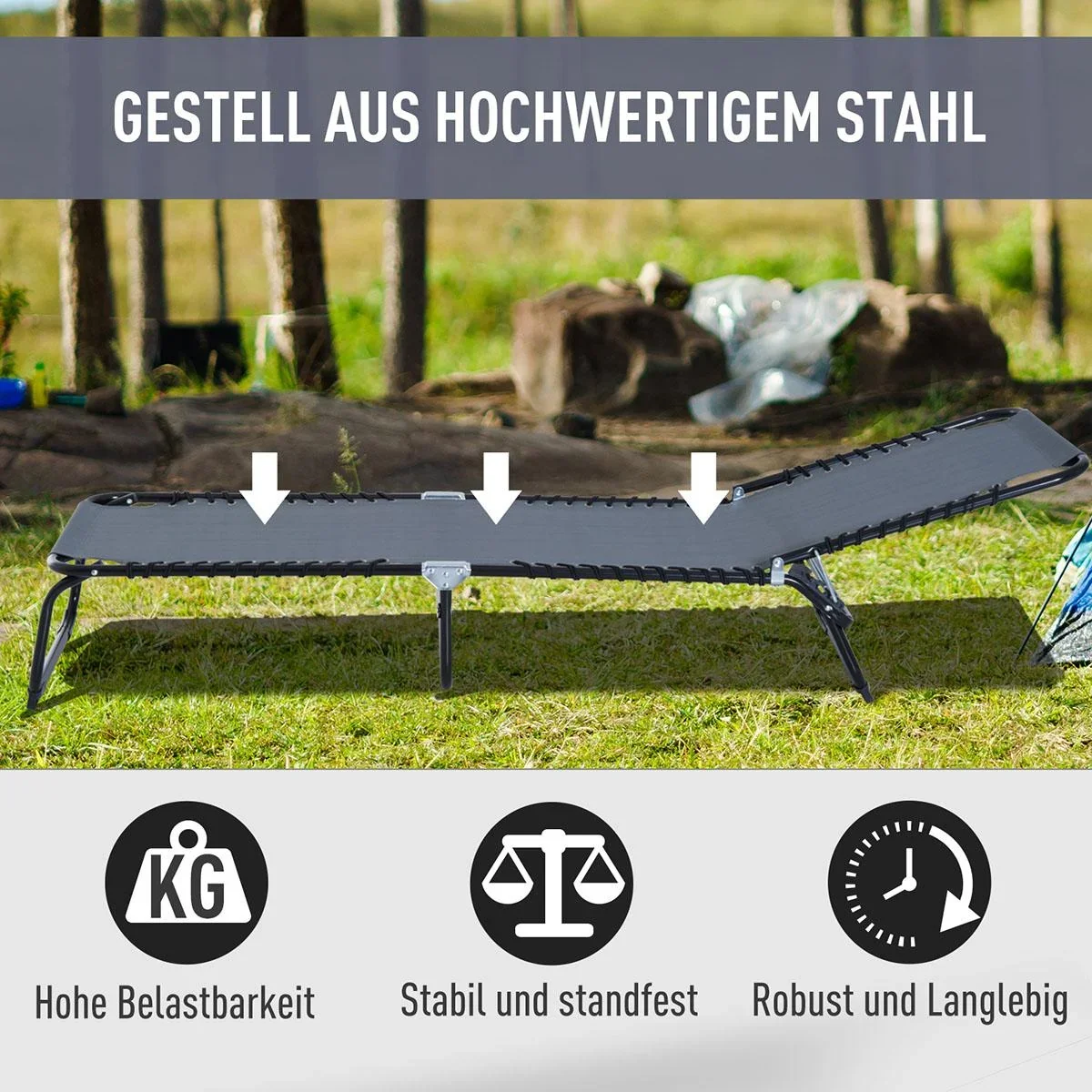 Sonnenliege faltbar Gartenliege Klappliege Garten 4-stufige Rückenlehne verstellbar Stahl Mesh-Stoff Dunkelgrau 197 x 58 - 0
