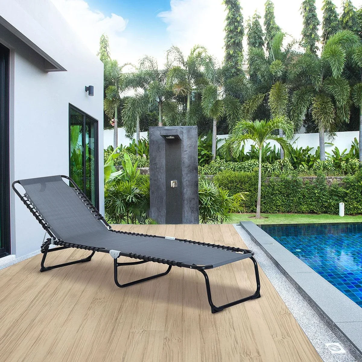 Sonnenliege faltbar Gartenliege Klappliege Garten 4-stufige Rückenlehne verstellbar Stahl Mesh-Stoff Dunkelgrau 197 x 58 - 2