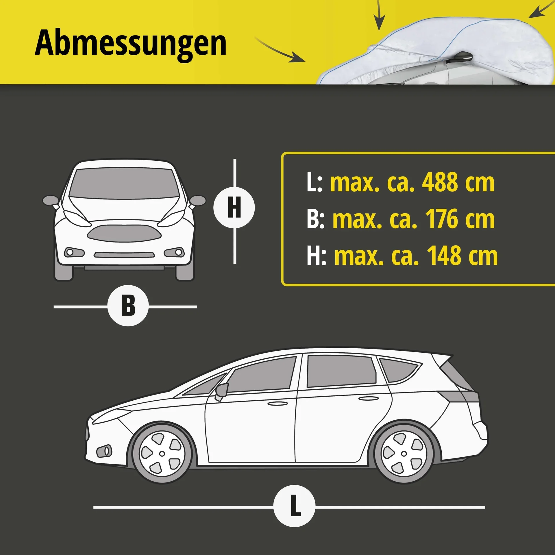 Autoabdeckplane Sun Reflect - Größe 7 - 488x176x148cm - 112g/m² - PES beschichtet - 8