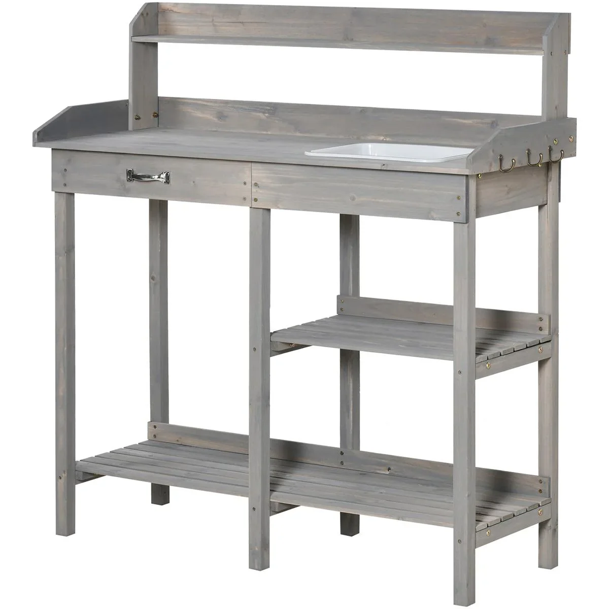 Pflanztisch mit Wanne Kiefer Grau 117 x 45 x 121 cm - 2