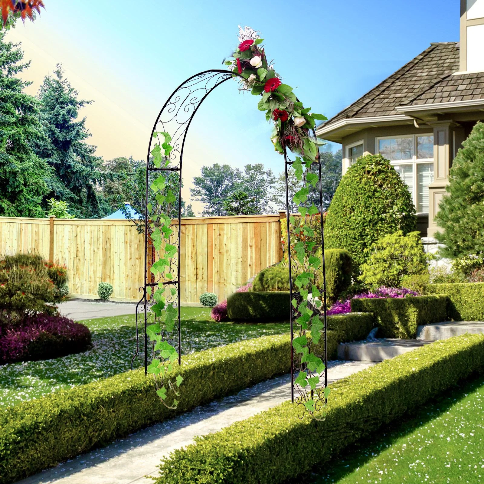 Torbogen Rankgitter Pflanzbogen Rosenbogen Garten Bogendach Metall 120 x 30 x 226 cm - 4