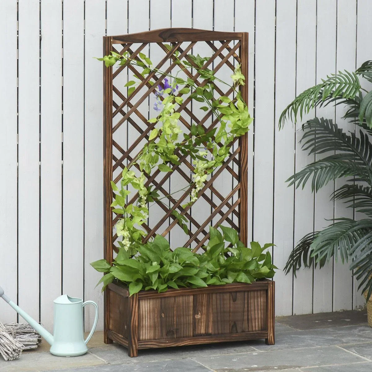 Pflanzkasten Blumenständer Rankgitter Rankkasten Rosenbogen Garten Holz Braun 60 x 30 x 122,5 cm - 1