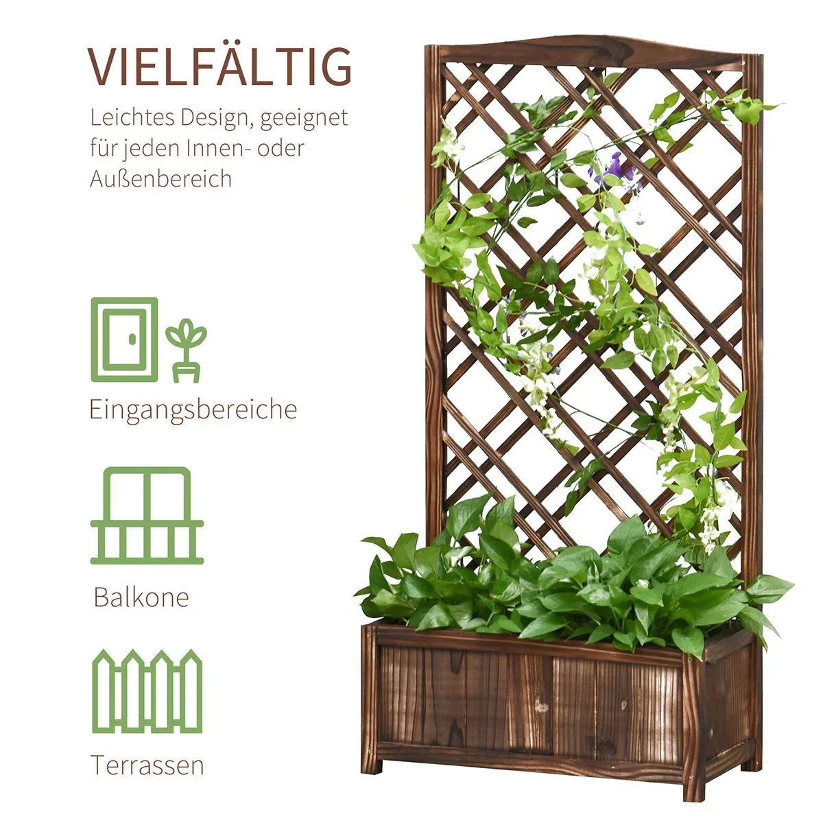 Pflanzkasten Blumenständer Rankgitter Rankkasten Rosenbogen Garten Holz Braun 60 x 30 x 122,5 cm - 3