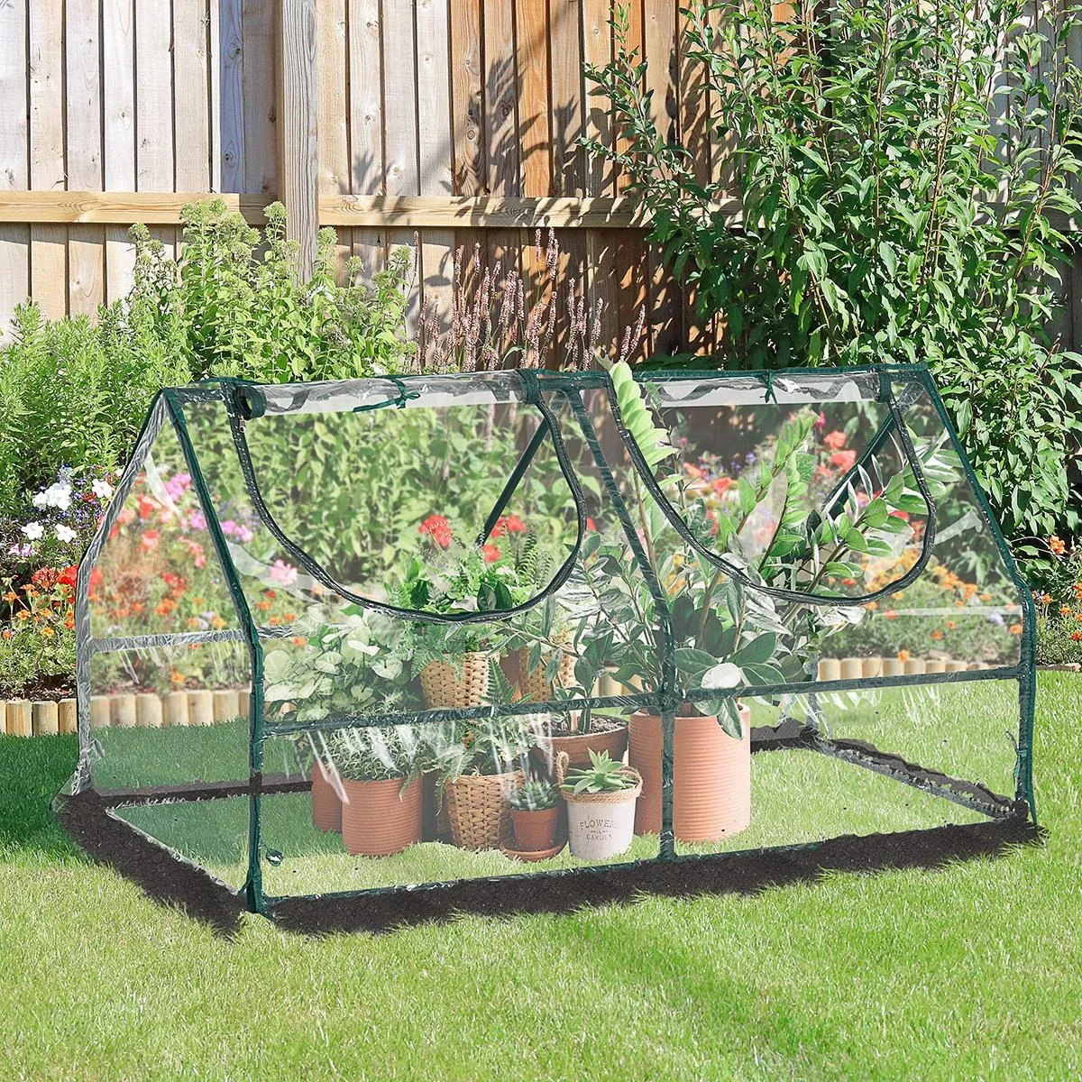 Gewächshaus mit Fenster PVC Treibhaus Tomatenhaus Frühbeet 120x60x60cm transparent - 1