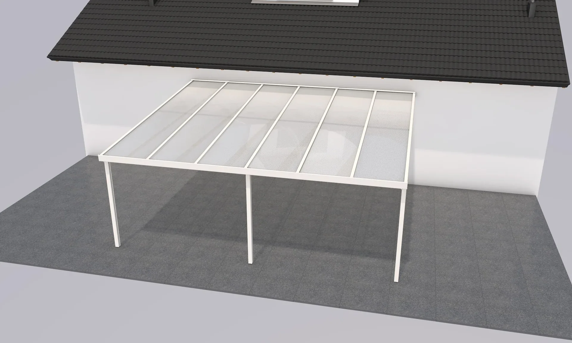 Terrassendach Premium, weiß, 6110 x 5060 mm - Polycarbonat Stegplatten 16 mm, weiß gestreift - 0