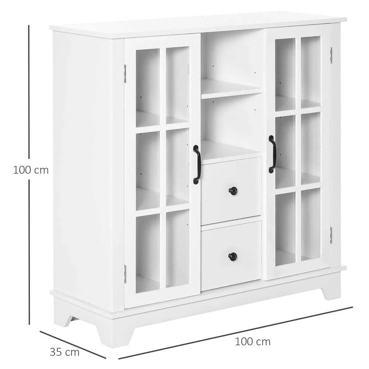 Küchenschrank Sideboard Aufbewahrungsschrank modern elegant mit 2 Schubladen und Glastüren für Esszimmer Wohnzimmer MDF - 0