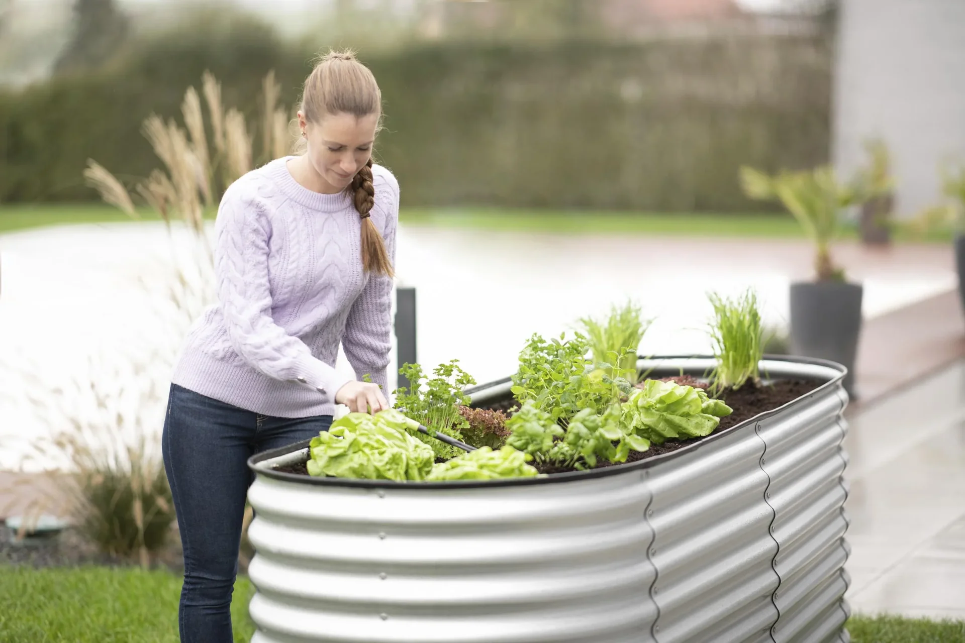 Metall Hochbeet Oval silber 240 x 80 x 82 cm - 9