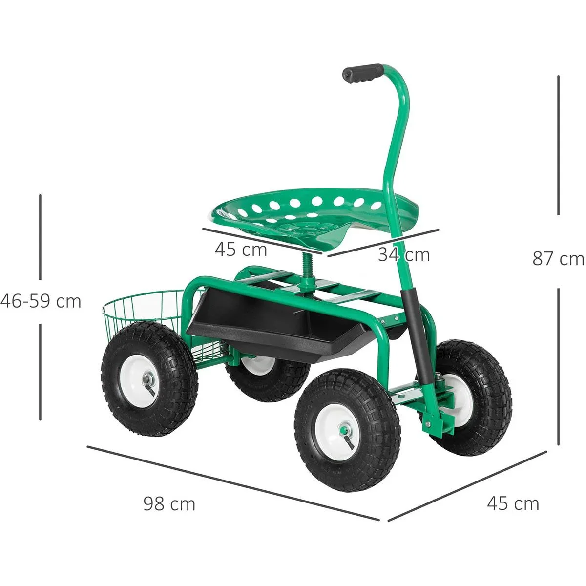 Gartenwagen mit Rollsitz bis 150 kg mit Ablage Korb für kleine Gartengeräte Werkstattwagen fahrbar Gartensitz Richtung s - 3