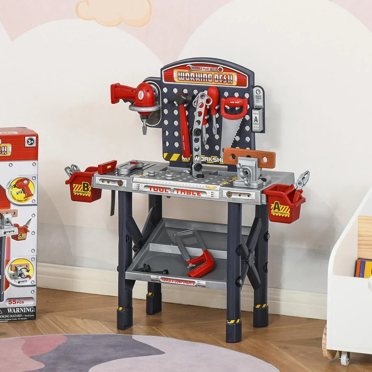 Kinder Werkbank Arbeitstisch Werkbanktisch mit 55 Zubehören Rollenspiel Spielzeug für Kinder von 3 bis 6 Jahren PP-kunst - 0
