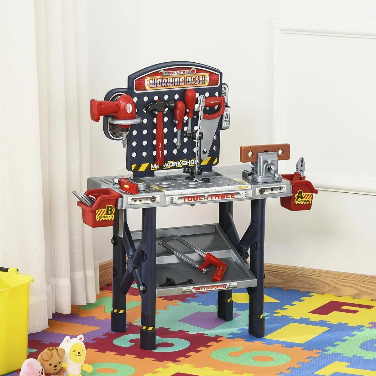 Kinder Werkbank Arbeitstisch Werkbanktisch mit 55 Zubehören Rollenspiel Spielzeug für Kinder von 3 bis 6 Jahren PP-kunst - 2