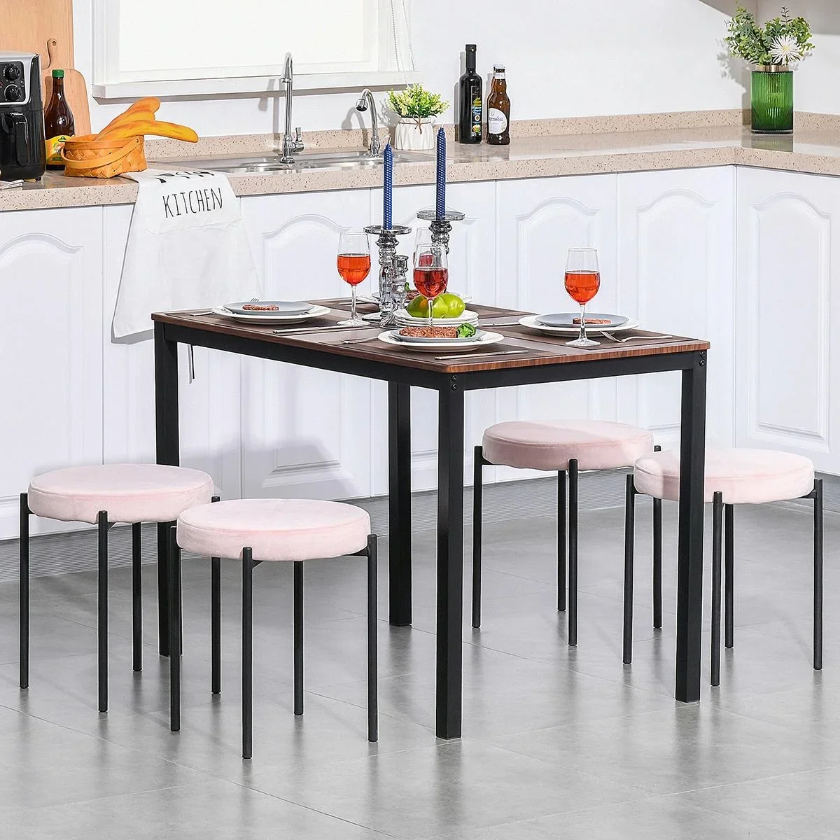 Hocker 4-teiliges Set mit Samtüberzug Grau - 3