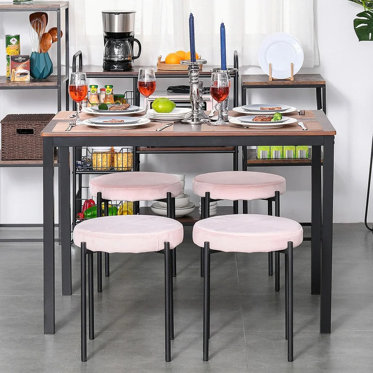 Hocker 4-teiliges Set mit Samtüberzug Grau - 4