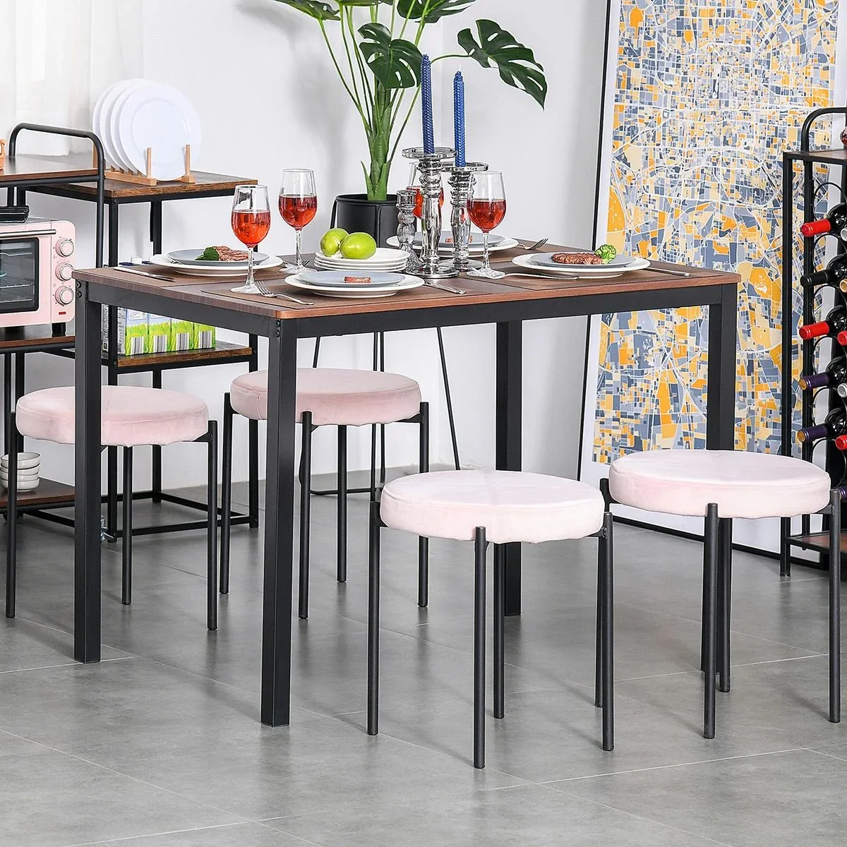 Hocker 4-teiliges Set mit Samtüberzug Grau - 5