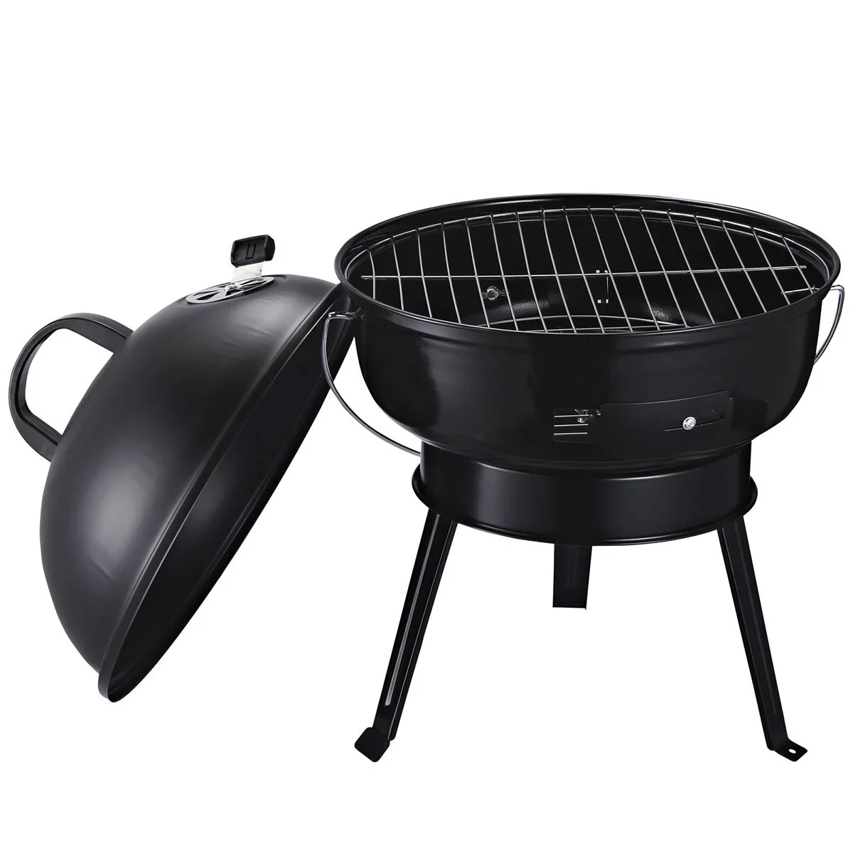 Kugelgrill Holzkohlegril Windschutz Dreibeinfuß Camping Picknick tragbar Metall Schwarz Ø36,5 x 54 cm Holzkohlegrill Gri - 1