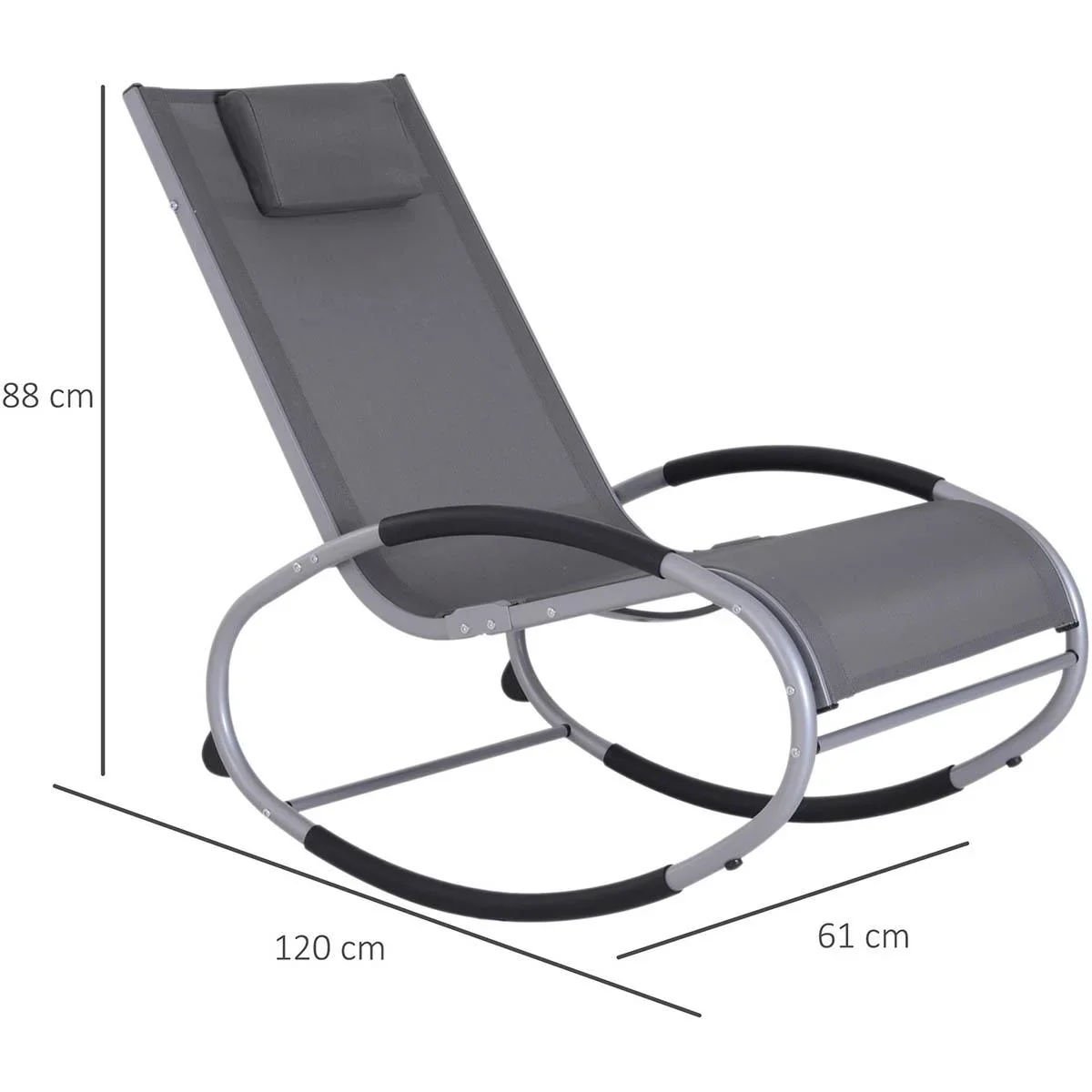 Schaukelstuhl Schaukelliege Gartenliege Schwungliege mit Kopfkissen wetterfest Aluminium + Texteline Grau bis 120 kg 120 - 3