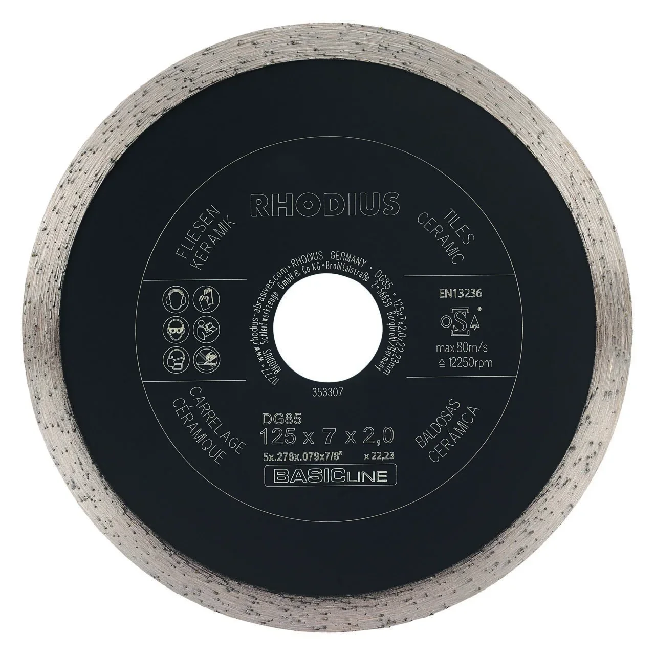 Diamanttrennscheibe Fliesen & Keramik DG85 TILES, 125 x 7 x 2 x 22,23 mm - 0