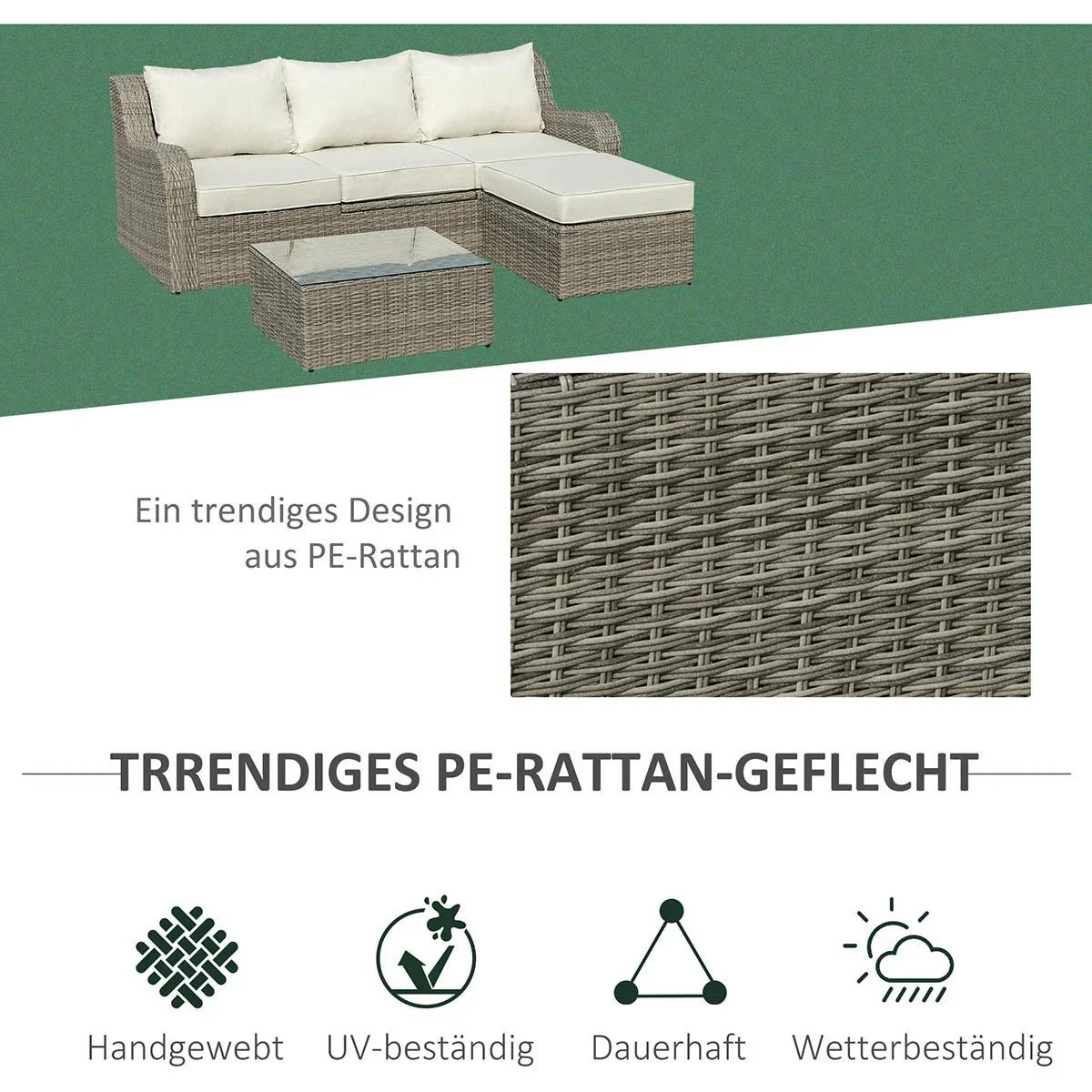 Polyrattan-Schaukelsofa mit extra breitem Sitz, 70L x 120B x 84H cm, braun - 0