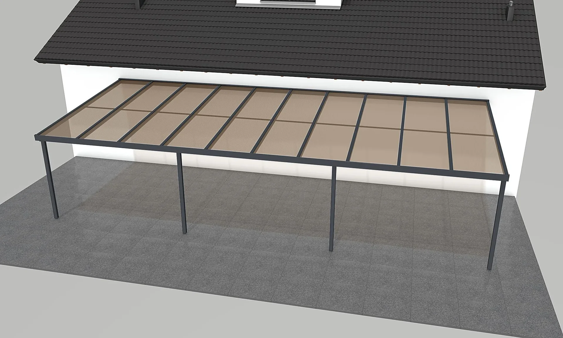 Terrassendach Premium, anthrazit, 10140 x 4060 mm - Polycarbonat Stegplatten 16 mm, bronze - 0