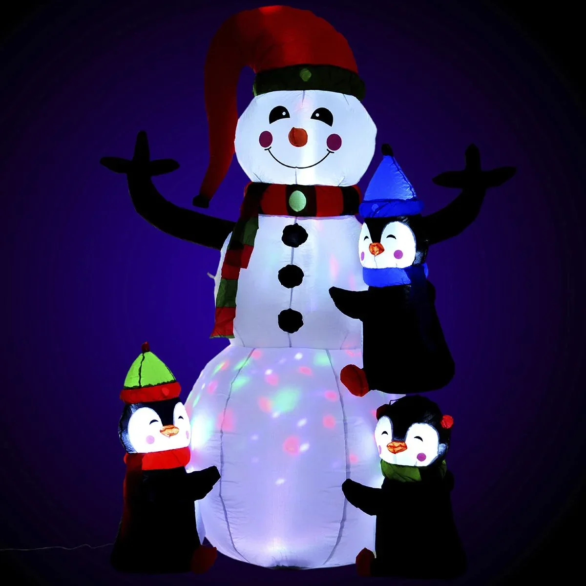 Aufblasbarer LED Schneemann mit 3 Pinguinen bunt - 2