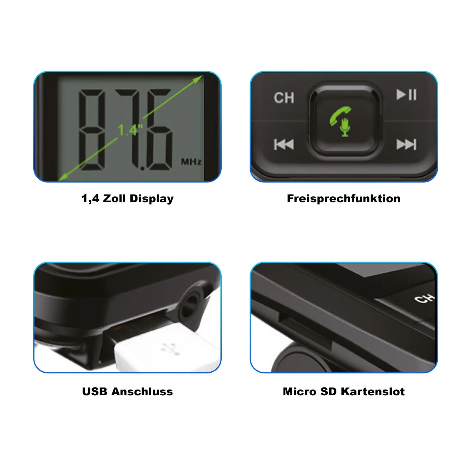 FM Transmitter mit Bluetooth , USB , AUX , Micro SD und Freisprechfunktion - 1