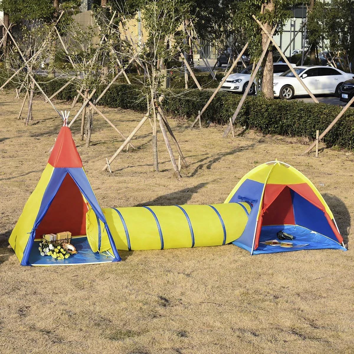 Spielzelt Kinderzelt Babyzelt mit krabbeltunnel Fenster Spielhaus mit Tragetasche für 3-8 Jahre alt 170T Polyester 360 x - 0