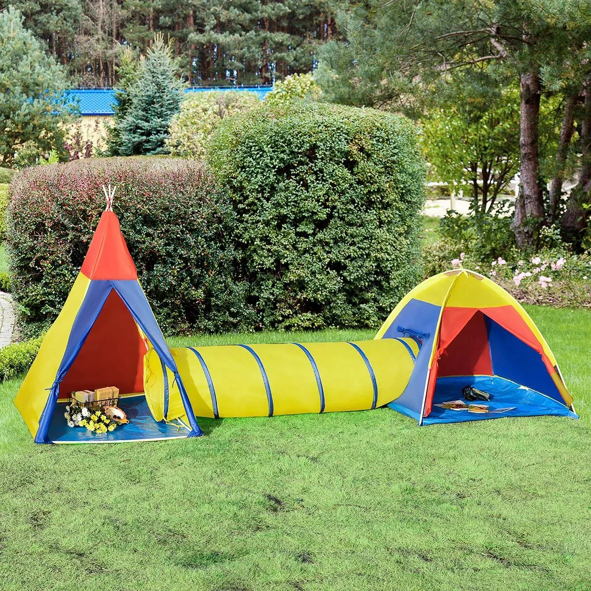 Spielzelt Kinderzelt Babyzelt mit krabbeltunnel Fenster Spielhaus mit Tragetasche für 3-8 Jahre alt 170T Polyester 360 x - 1