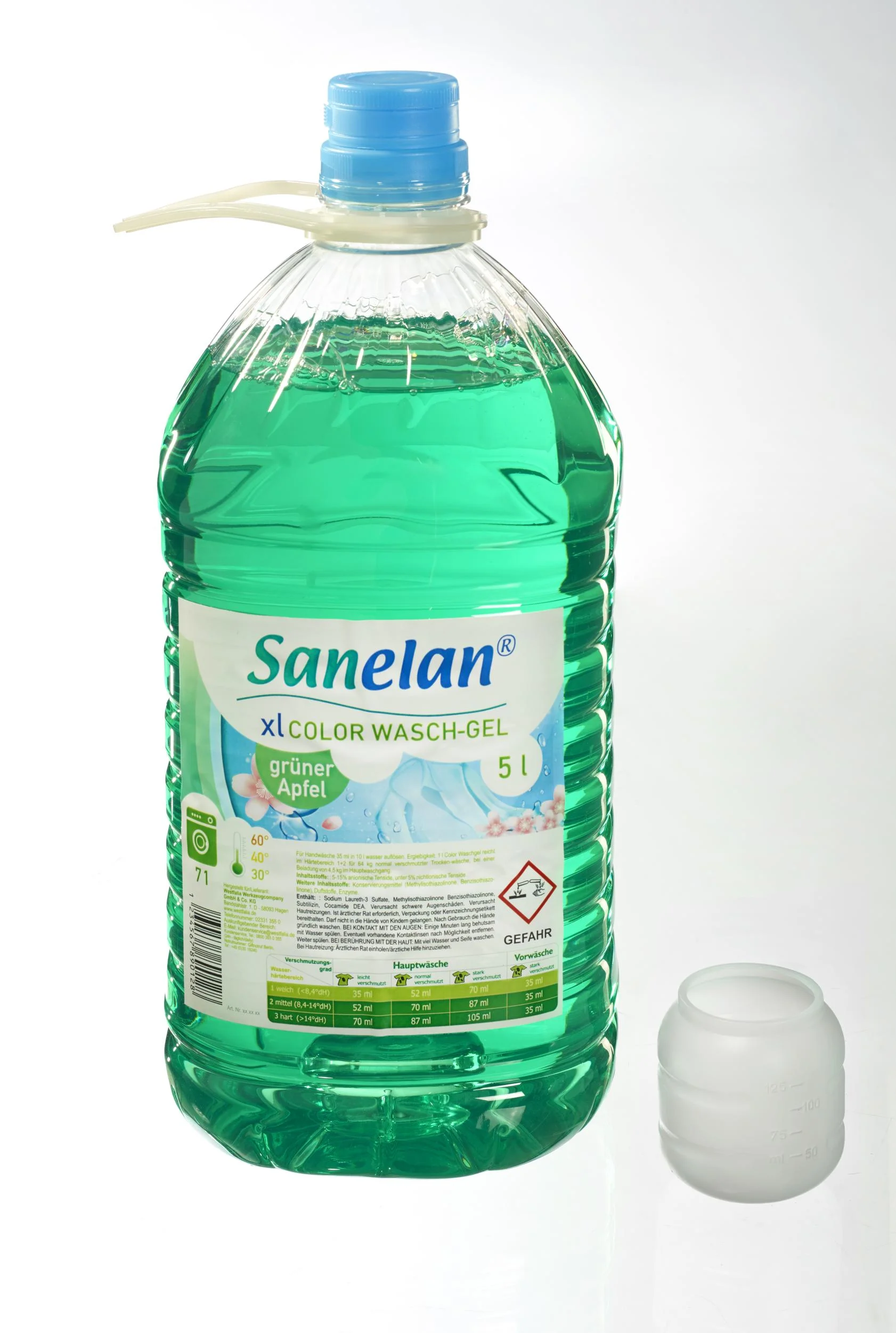 Waschgel grüner Apfel, 5 l inklusive Dosierbecher und Auslaufhahn - 0