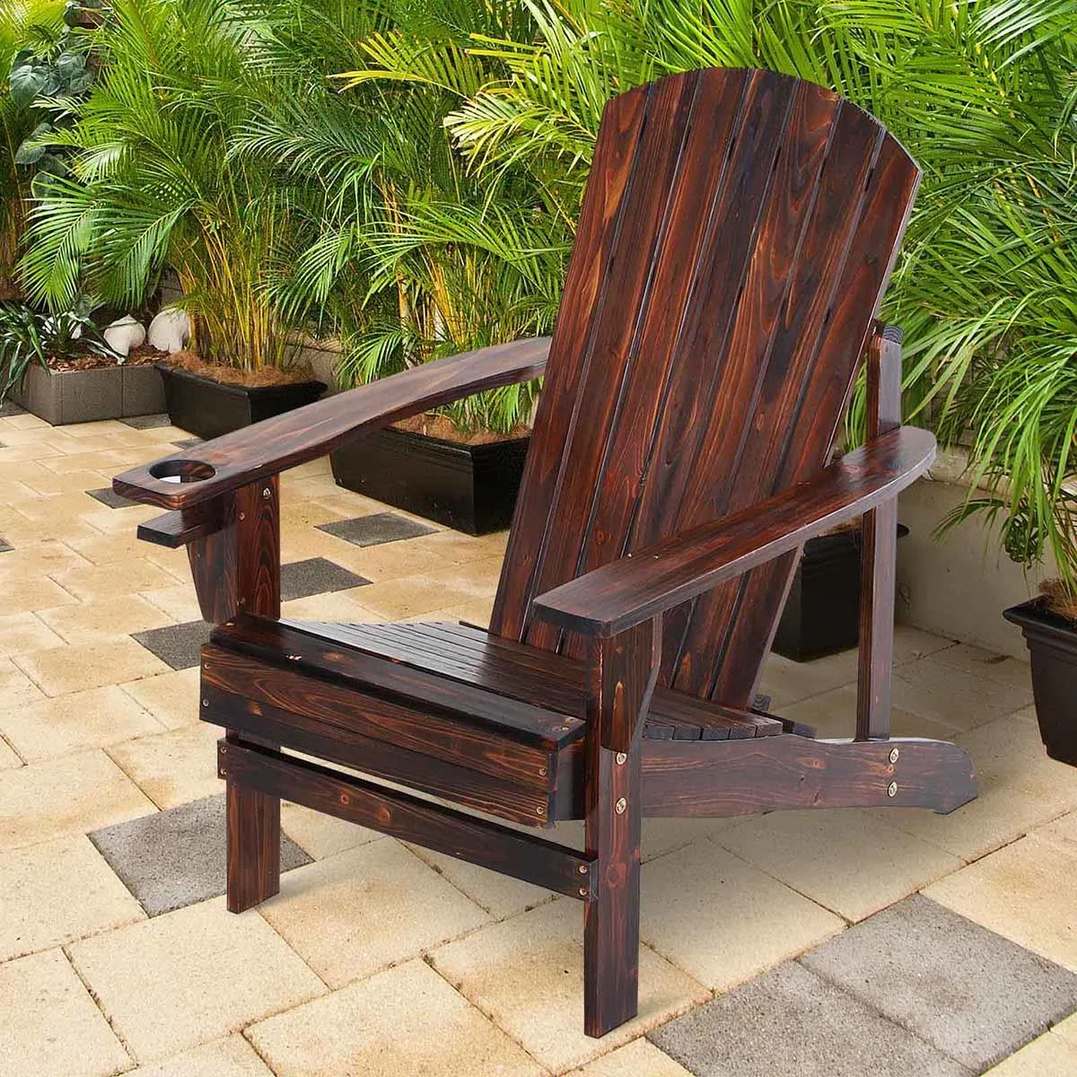 Adirondack-Gartenstuhl mit Becherhalter Gartenliege Balkonstuhl Massivholz Verkohlt 97 x 72,5 x 93 cm - 0