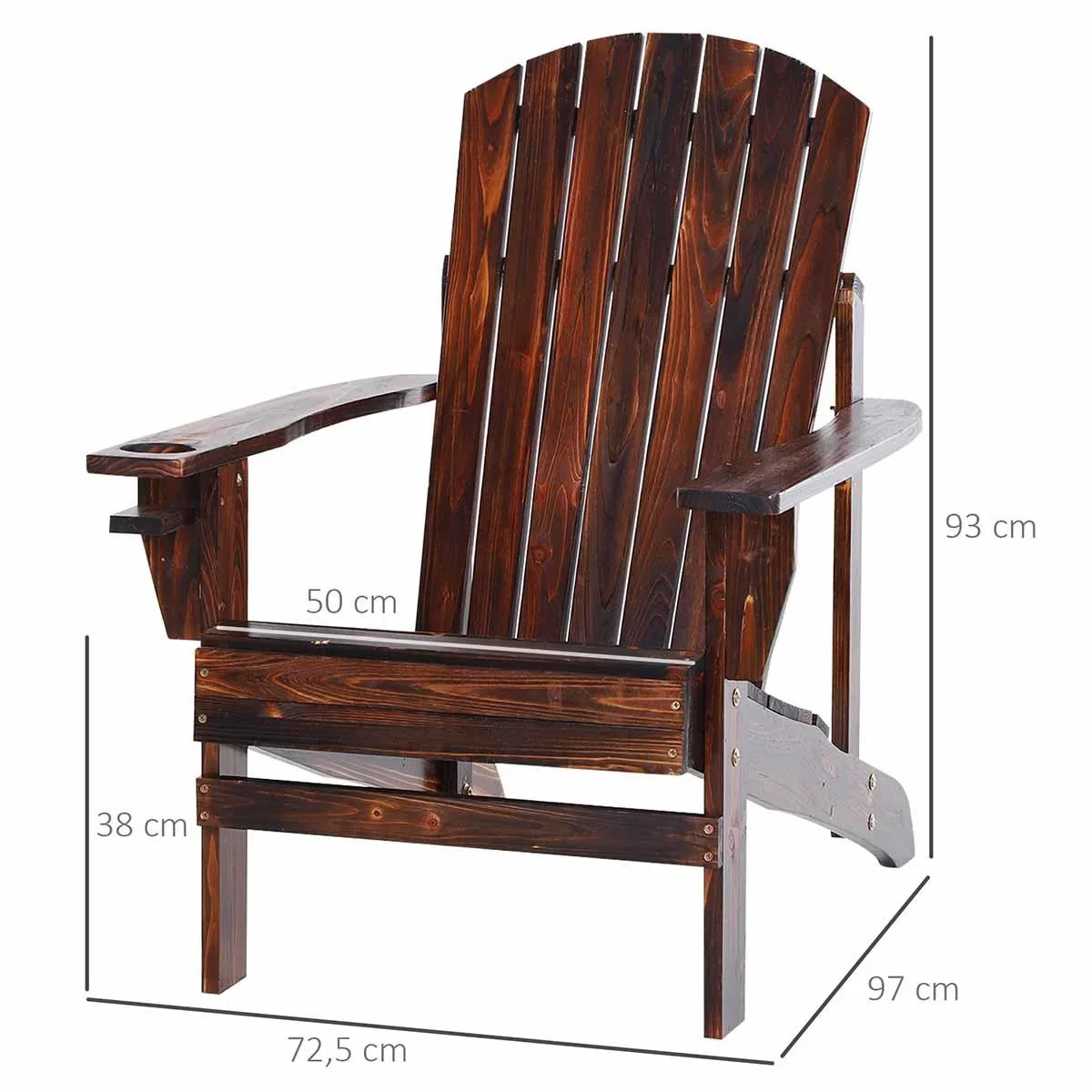 Adirondack-Gartenstuhl mit Becherhalter Gartenliege Balkonstuhl Massivholz Verkohlt 97 x 72,5 x 93 cm - 3