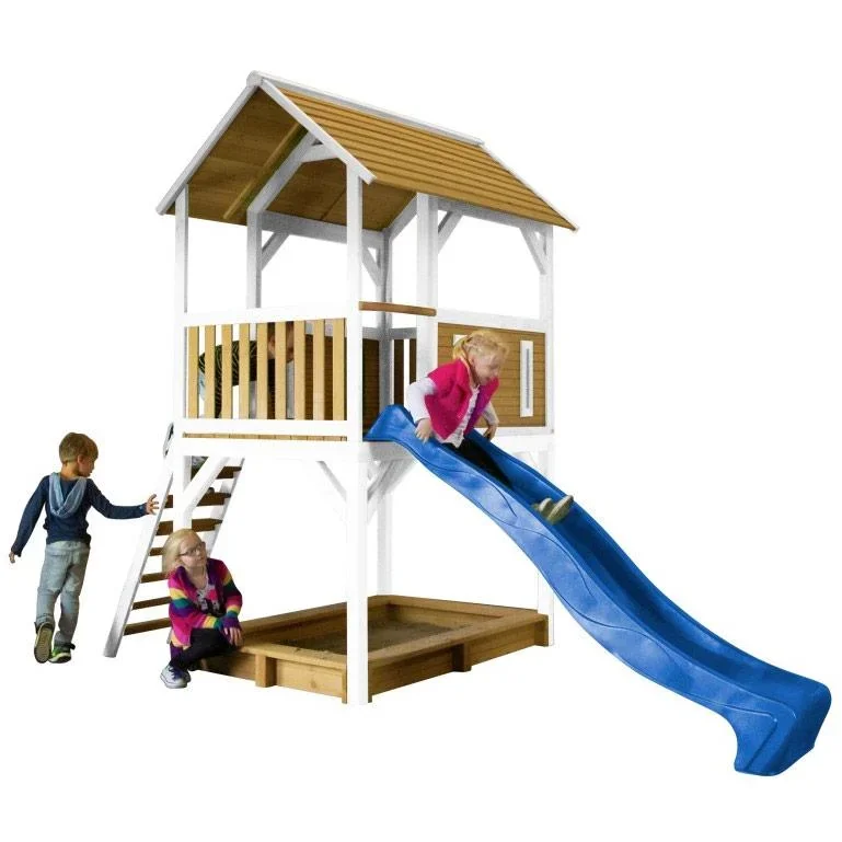Pumba Spielturm Braun/Weiß - Blaue Rutsche - 0
