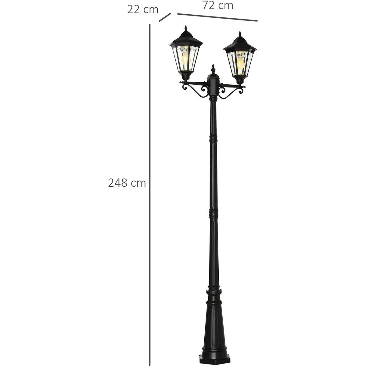Solar Lampenmast - Doppelt - Schwarz - 22 x 72 x 248 cm - 0